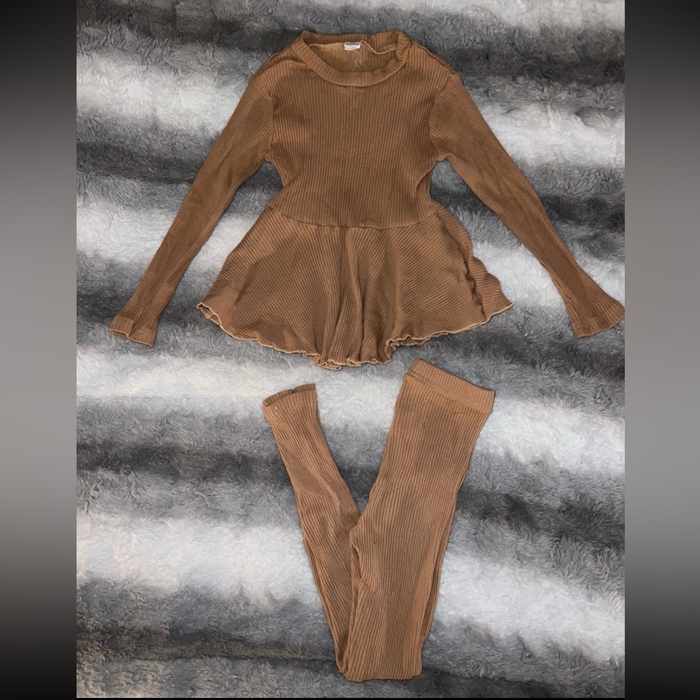 Kids Tan Peplum Hem Outfit Size 5/6